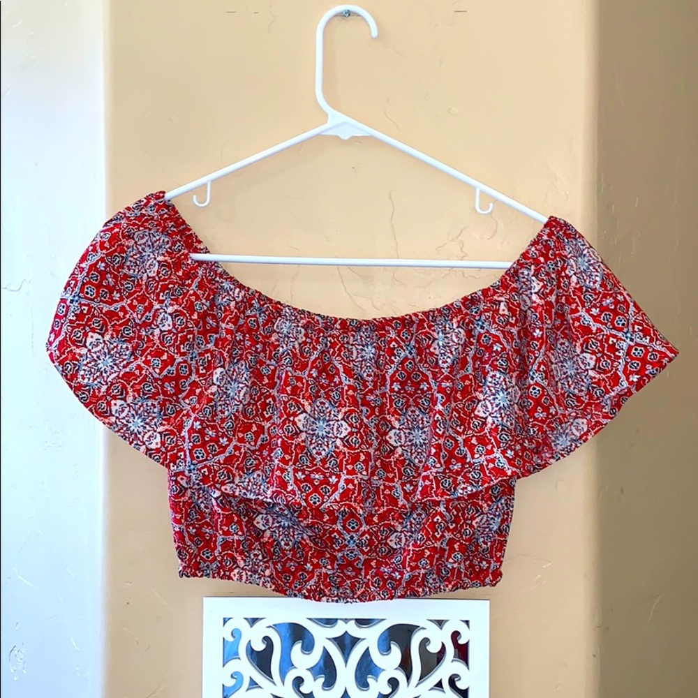 Hollister Red Crop Top Off the Shoulder